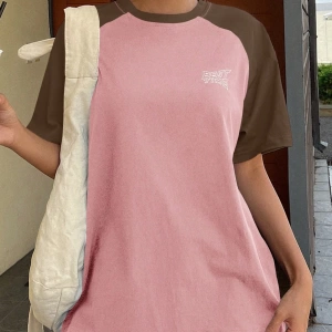 DAZY Kontrast Mektup Baskılı Raglan Kısa Kollu Tişört