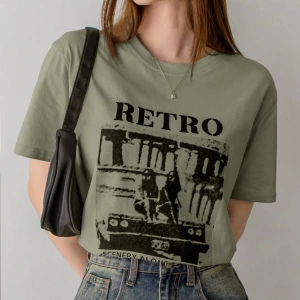 Dazy-Less Kadın Retro Desen Kısa Kollu Yazlık Tişört YOL BOYUNCA MANZARALAR 19DA MUTLU ZAMAN