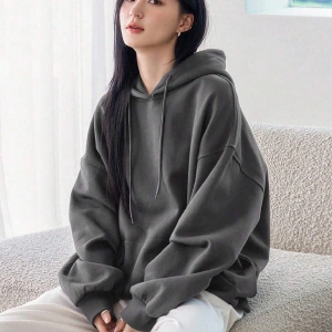 Dazy-Less Kanguru Cepli Düşük Omuz İpli Kapüşonlu Üst Gri