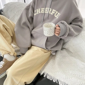 Dazy-Less Letter Graphic Drop Shoulder Drawstring Hoodie Without Tee Gri