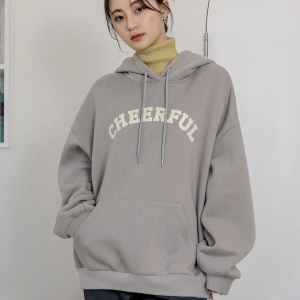 Dazy-Less Letter Graphic Drop Shoulder Drawstring Hoodie Without Tee Gri