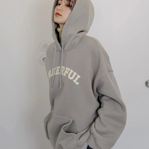 Dazy-Less Letter Graphic Drop Shoulder Drawstring Hoodie Without Tee Gri