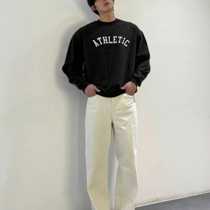 DAZY Letter Graphic Drop Shoulder Sweatshirt Siyah