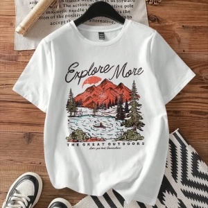 DAZY Loose Casual Letter Print Oversize Kadın Yuvarlak Yaka Düşük Omuz Tişört