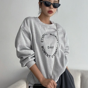 DAZY Slogan Embroidery Drop Shoulder Pullover Gri