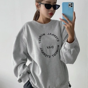 DAZY Slogan Embroidery Drop Shoulder Pullover Gri