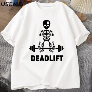 Deadlift İskelet Hayalet Grafik Tee Komik Spor Salonu Sevgilisi T-shirt Baskı Büyük Boy T-shi 3013