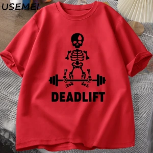 Deadlift İskelet Hayalet Grafik Tee Komik Spor Salonu Sevgilisi T-shirt Baskı Büyük Boy T-shi 3013