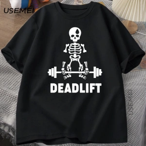 Deadlift İskelet Hayalet Grafik Tee Komik Spor Salonu Sevgilisi T-shirt Baskı Büyük Boy T-shi 3013