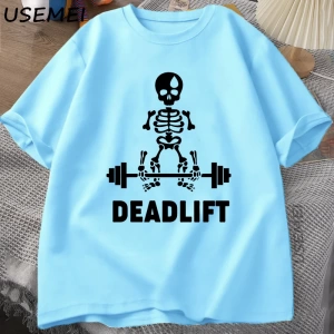 Deadlift İskelet Hayalet Grafik Tee Komik Spor Salonu Sevgilisi T-shirt Baskı Büyük Boy T-shi 3013