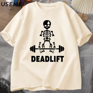 Deadlift İskelet Hayalet Grafik Tee Komik Spor Salonu Sevgilisi T-shirt Baskı Büyük Boy T-shi 3013