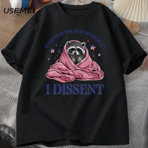 Demokrasimiz için Korkuyla Muhalefet T-Shirt Büyük Boy Rakun Meme TPamuk Kısa Kollu T 2950