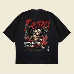 Destroyangel Baskılı Oversize Unisex Pamuklu Nefes Alan Kalın Kumaşlı