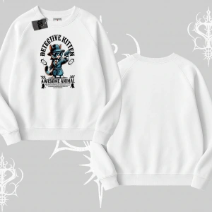 Detective Kitten Kedi Baskılı Biskilet Sweatshirt