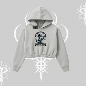 Detective Kitten Kedi Baskılı Kapşonlu Crop Sweatshirt