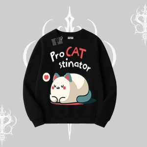 Detective Kitten Kedi Baskılı Kapşonlu Crop Sweatshirt