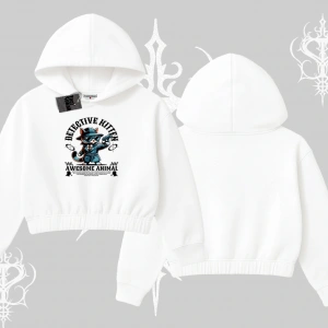 Detective Kitten Kedi Baskılı Kapşonlu Crop Sweatshirt