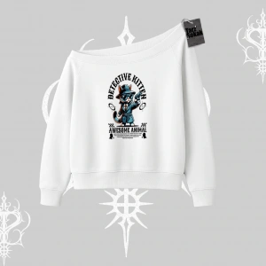 Detective Kitten Kedi Baskılı Kayık Yaka Sweatshirt