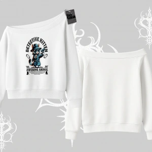 Detective Kitten Kedi Baskılı Kayık Yaka Sweatshirt