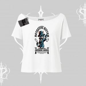 Detective Kitten Kedi Baskılı Kayık Yaka Tshirt
