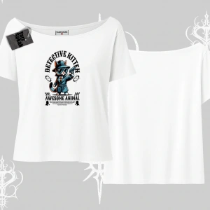 Detective Kitten Kedi Baskılı Kayık Yaka Tshirt