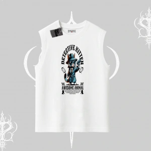 Detective Kitten Kedi Baskılı Kolsuz Tshirt