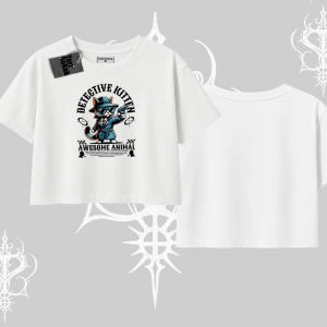 Detective Kitten Kedi Baskılı Oversize Crop Tshirt