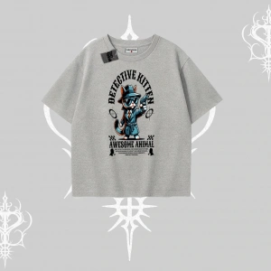 Detective Kitten Kedi Baskılı Oversize Tshirt