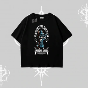 Detective Kitten Kedi Baskılı Oversize Tshirt