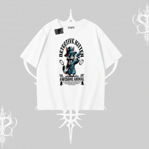 Detective Kitten Kedi Baskılı Oversize Tshirt