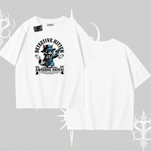 Detective Kitten Kedi Baskılı Oversize Tshirt