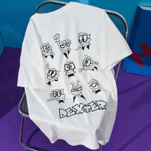 Dexters Laboratory X SHEIN Unisex Günlük Örgü Figür Grafik Beyaz Kısa Kollu %100 Pamuklu Tiş