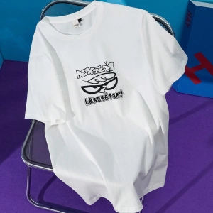 Dexters Laboratory X SHEIN Unisex Günlük Örgü Figür Grafik Beyaz Kısa Kollu %100 Pamuklu Tiş