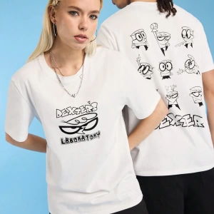 Dexters Laboratory X SHEIN Unisex Günlük Örgü Figür Grafik Beyaz Kısa Kollu %100 Pamuklu Tiş