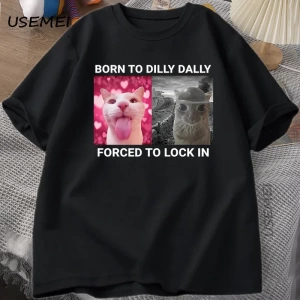 Dilly Dallyyi Kilitlemek İçin Zorlanmış Kedi Komik Grafik T Shirt Öfke Tüketen Kedi Erkek Ka 2906