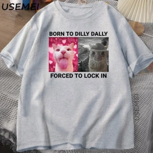 Dilly Dallyyi Kilitlemek İçin Zorlanmış Kedi Komik Grafik T Shirt Öfke Tüketen Kedi Erkek Ka 2906