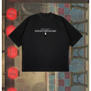 Directed By Hayao Miyazaki Baskılı Oversize Unisex Pamuklu Nefes Alan Kalın Kumaşl