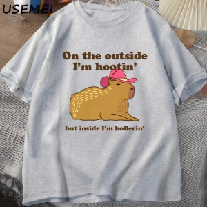 Dışarıda ben Hootin Capybara tişörtleri adam batı ruh sağlığı T-Shirt kovboy Cowgirl komik Me 3074