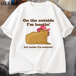 Dışarıda ben Hootin Capybara tişörtleri adam batı T-Shirt kovboy Cowgirl komik Me 3074