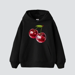 Disco Cherry Baskılı Oversize Unisex Beyaz