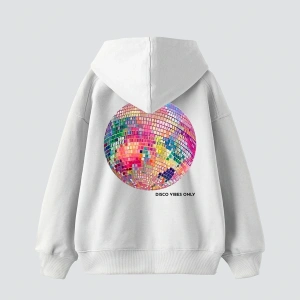 Disco Vibes Only Baskılı Oversize Unisex Beyaz