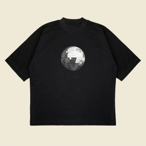 Disko Topu Baskılı Oversize Unisex Pamuklu Nefes Alan Kalın Kumaşlı