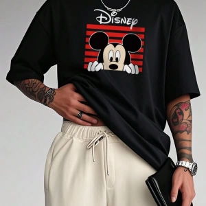 Disney Çizgi Film Baskılı Kısa Kollu Günlük Tişört Erkekler İçin, Yaz