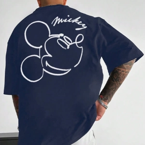 Disney Disney Collab Mickey Mouse Casual Karikatür Baskılı Kısa Kollu Tişört Erkekler İçin, Y