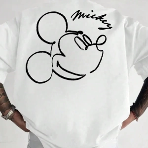 Disney Disney Collab Mickey Mouse Casual Karikatür Baskılı Kısa Kollu Tişört Erkekler İçin, Y