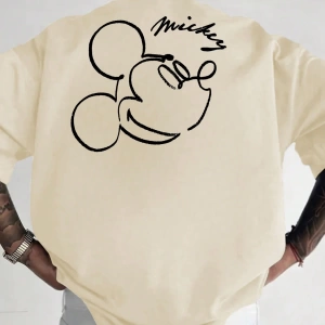 Disney Disney Collab Mickey Mouse Casual Karikatür Baskılı Kısa Kollu Tişört Erkekler İçin, Y