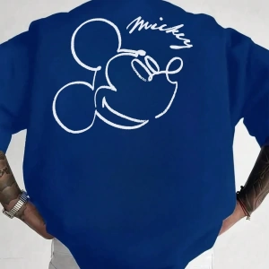 Disney Disney Collab Mickey Mouse Casual Karikatür Baskılı Kısa Kollu Tişört Erkekler İçin, Y