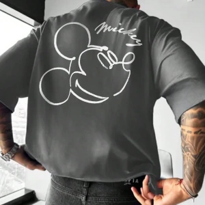 Disney Disney Collab Mickey Mouse Casual Karikatür Baskılı Kısa Kollu Tişört Erkekler İçin, Y