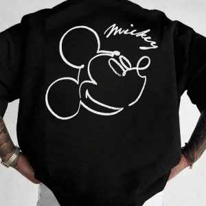 Disney Disney Collab Mickey Mouse Casual Karikatür Baskılı Kısa Kollu Tişört Erkekler İçin, Y