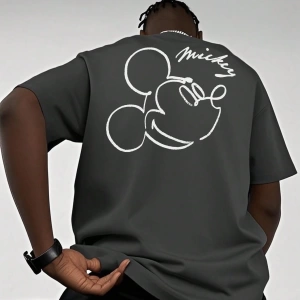 Disney Disney Collab Mickey Mouse Casual Karikatür Baskılı Kısa Kollu Tişört Erkekler İçin, Y